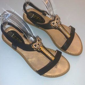 COPY - 🅰️$5 ADD ON! T-strap rhinestone embellished black sandals, mules, open t…